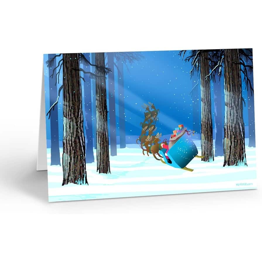 Stonehouse Collection | Santa Flying Through the Forest Holiday Cards |18 Christmas Cards & Envelopes |(Forest Flying)
