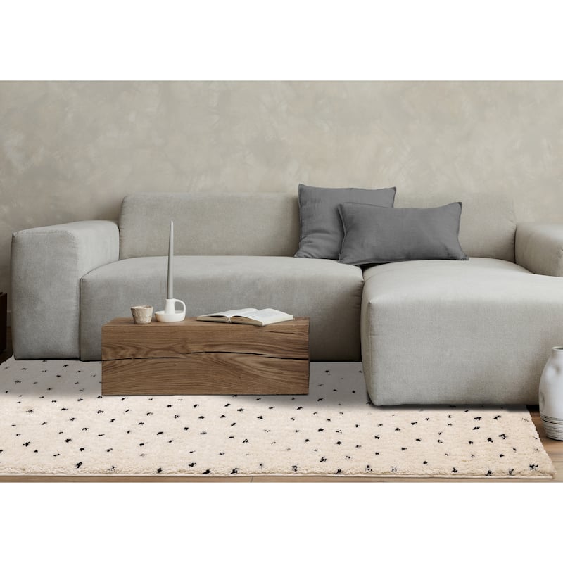 Cream Black Speckled Soft Shag Area Rug, 5'3" x 7'7"