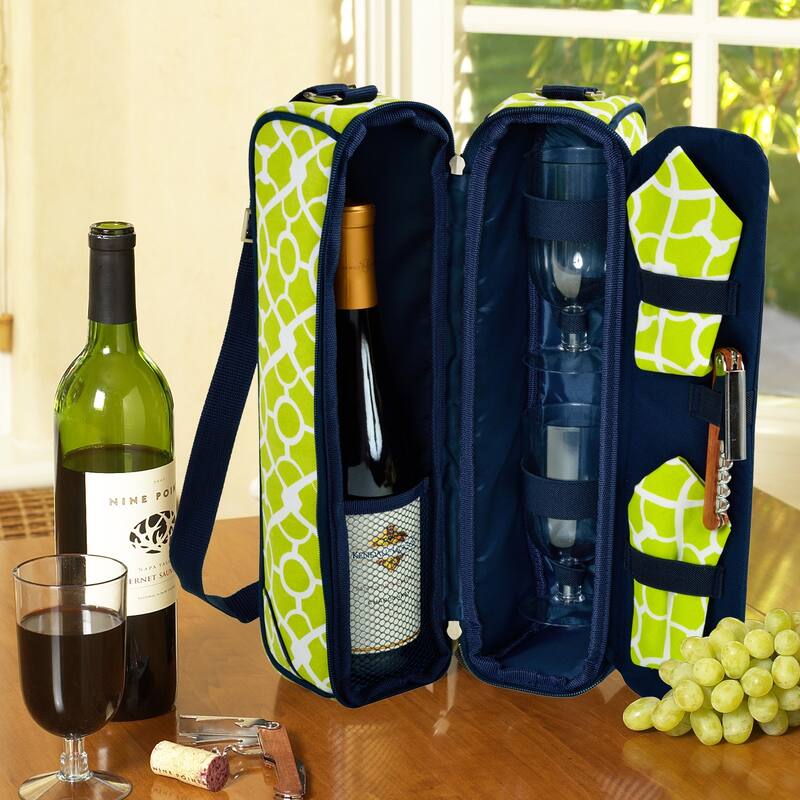 Picnic at Ascot - Insulated Wine Tote with 2 Wine Glasses, Napkins and Corkscrew - Black