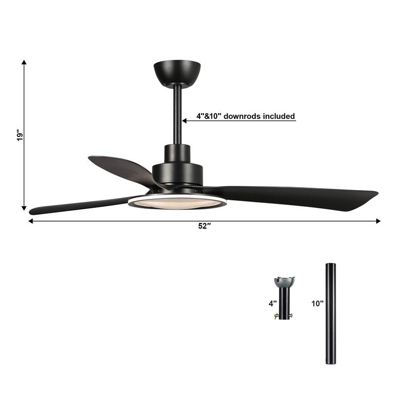 52-in Matte Black Modern LED Ceiling Fan with Downrod and Remote