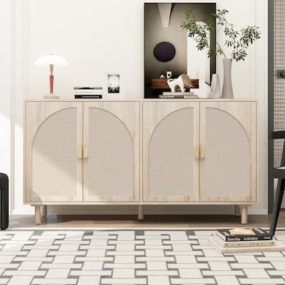 Engineered Rattan Buffet Sideboard Accent Storage Cabinet, Natural
