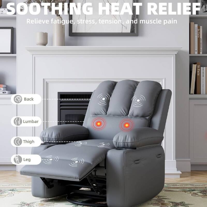 360° Rotation Manual Rocking Chair, Recliner Sofa Chair with Heat & Massage