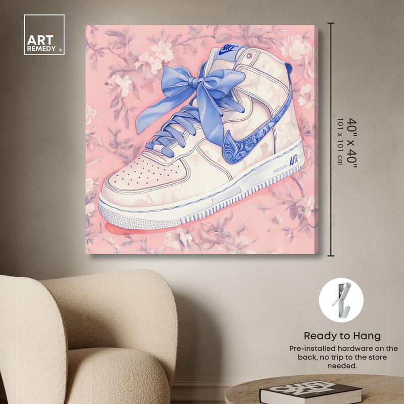 Blue Bow Sneaker Canvas by Art Remedy, Gallery Wrapped