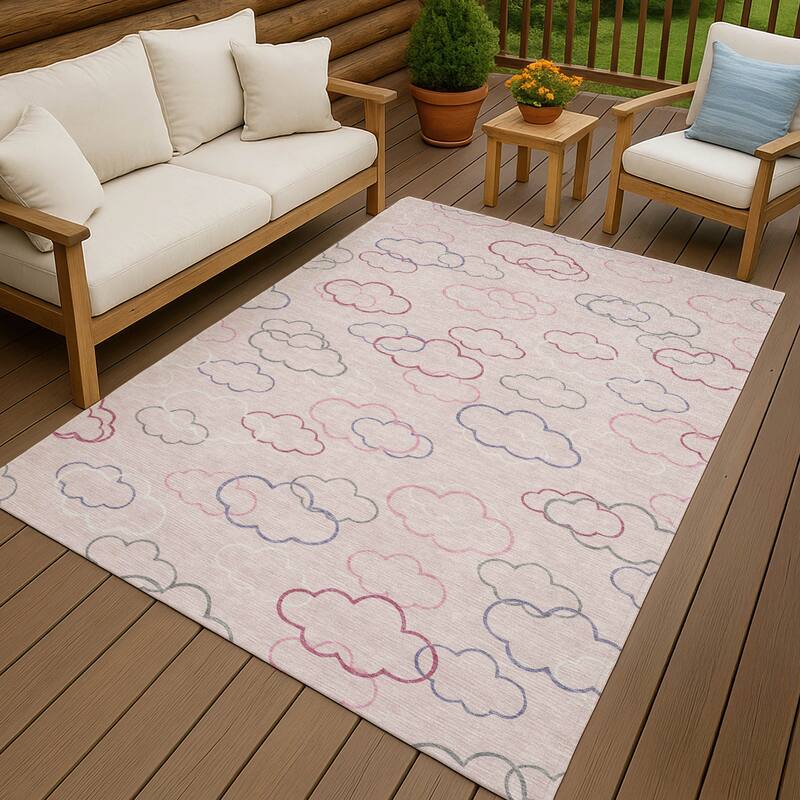 Machine Washable Indoor/ Outdoor Modern Clouds Chantille Rug