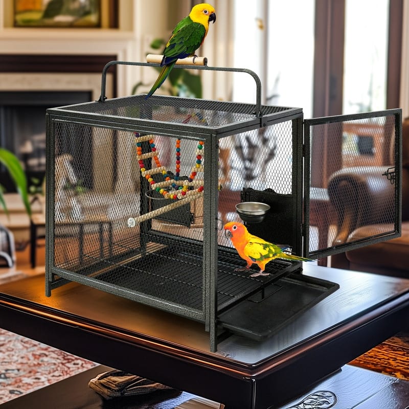 Wrought Iron Bird Travel Carrier Cage for Parrots Conures Lovebird Cockatiel Parakeets