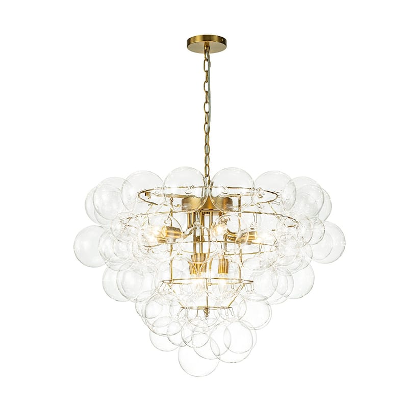 Brass Dreamy 9-Light Cluster Clear Glass Globe Bubble Chandelier