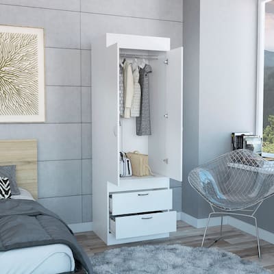 2-Door Wardrobe Armoire with Shelves and 2 Drawers