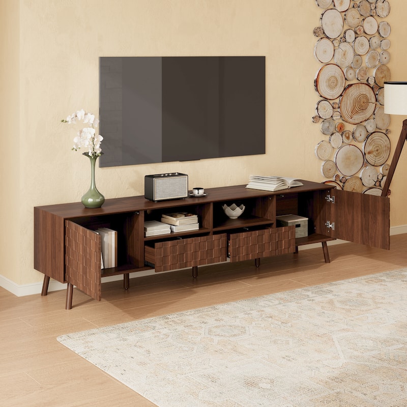 78inch Modern TV Stand for TVs up to 85 inches for Living Room, Entertainment Center with Solid Wood Legs