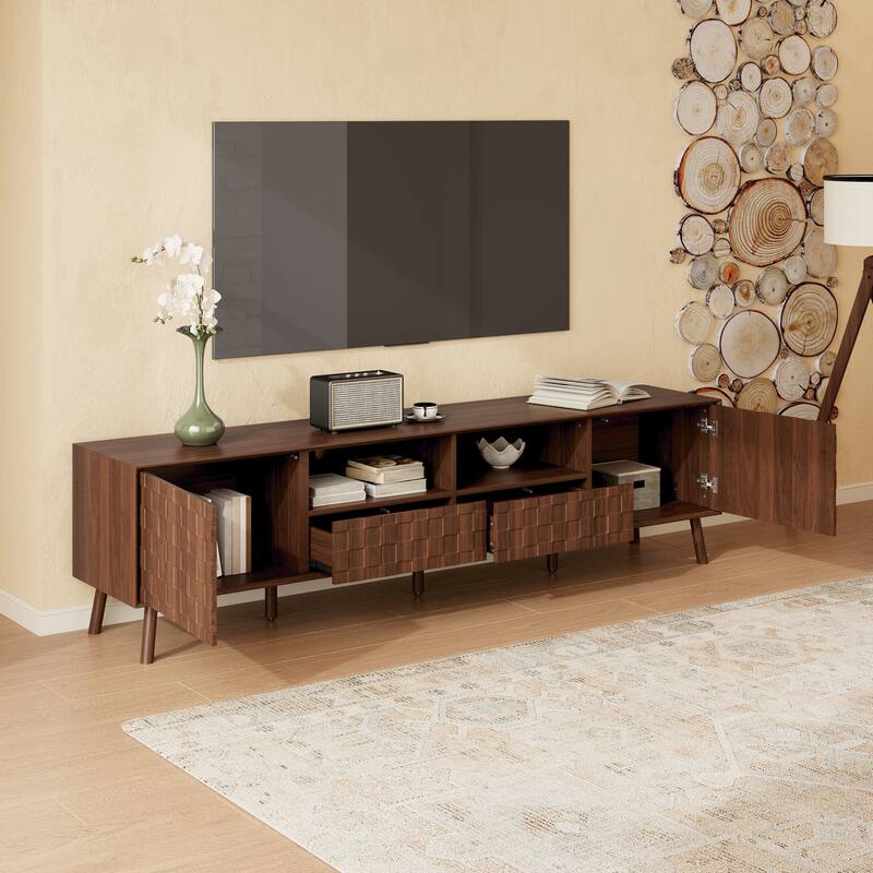 Wood TV Storage Console for TVs up to 85", Media Console Table TV Stand with 2 Drawers & 2 Cabinets for Living Room