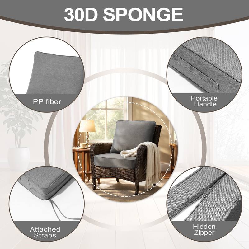 24''Wx24''Dx5.5''in T Outdoor Indoor Patio Premium Fabric Seat Cushions Set (Seat & Back)