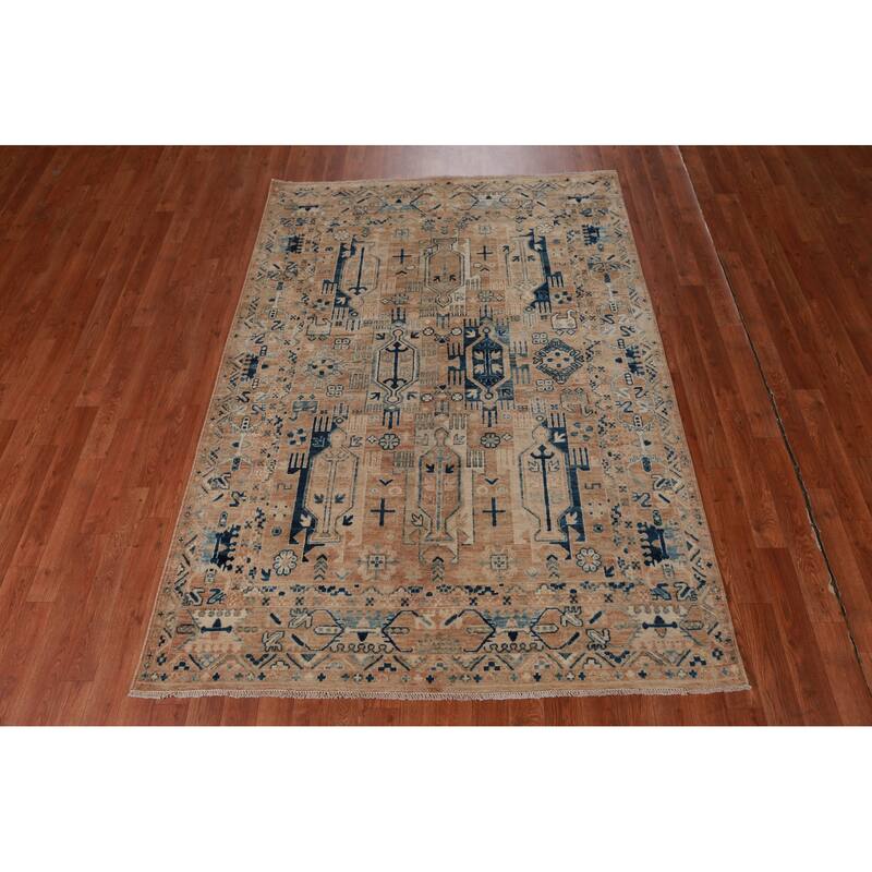 Vegetable Dye Oushak Turkish Rug Handmade Brown Wool Carpet - 4'8" x 6'8"