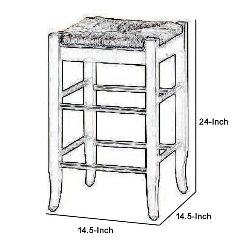 Rush Woven Wooden Frame Counter Stool with Saber Legs, Beige and Dark Brown