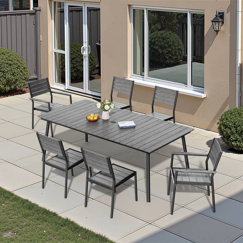 Pellebant 7/9PC Outdoor Rectangle Aluminum Dining Table with Stackable Chairs