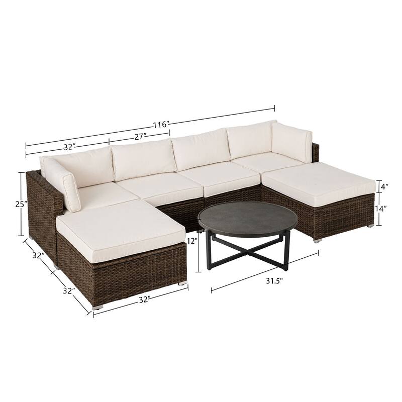 COSIEST 7-Piece Outdoor Patio Wicker Sectional Sofa with Coffee Table