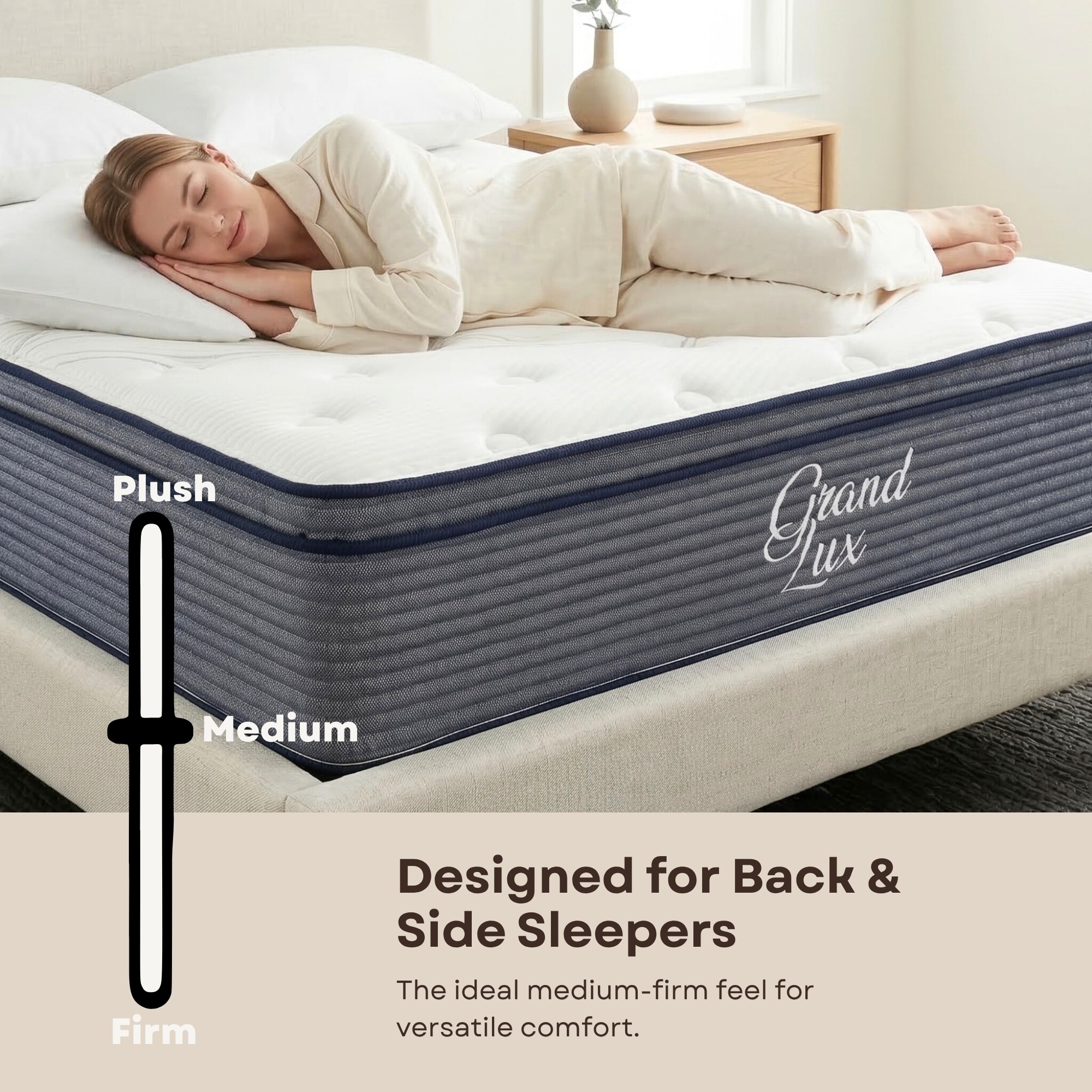 GrandLux Medium 14-inch Memory Foam Hybrid Mattress in a Box - On