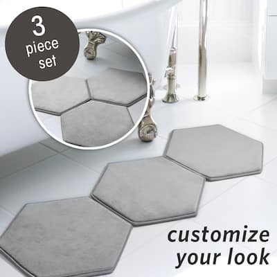 MICRODRY® Memory Foam HD Modular Bath Mats 3-Piece Set with GripTex Skid-Resistant Base, 19x17