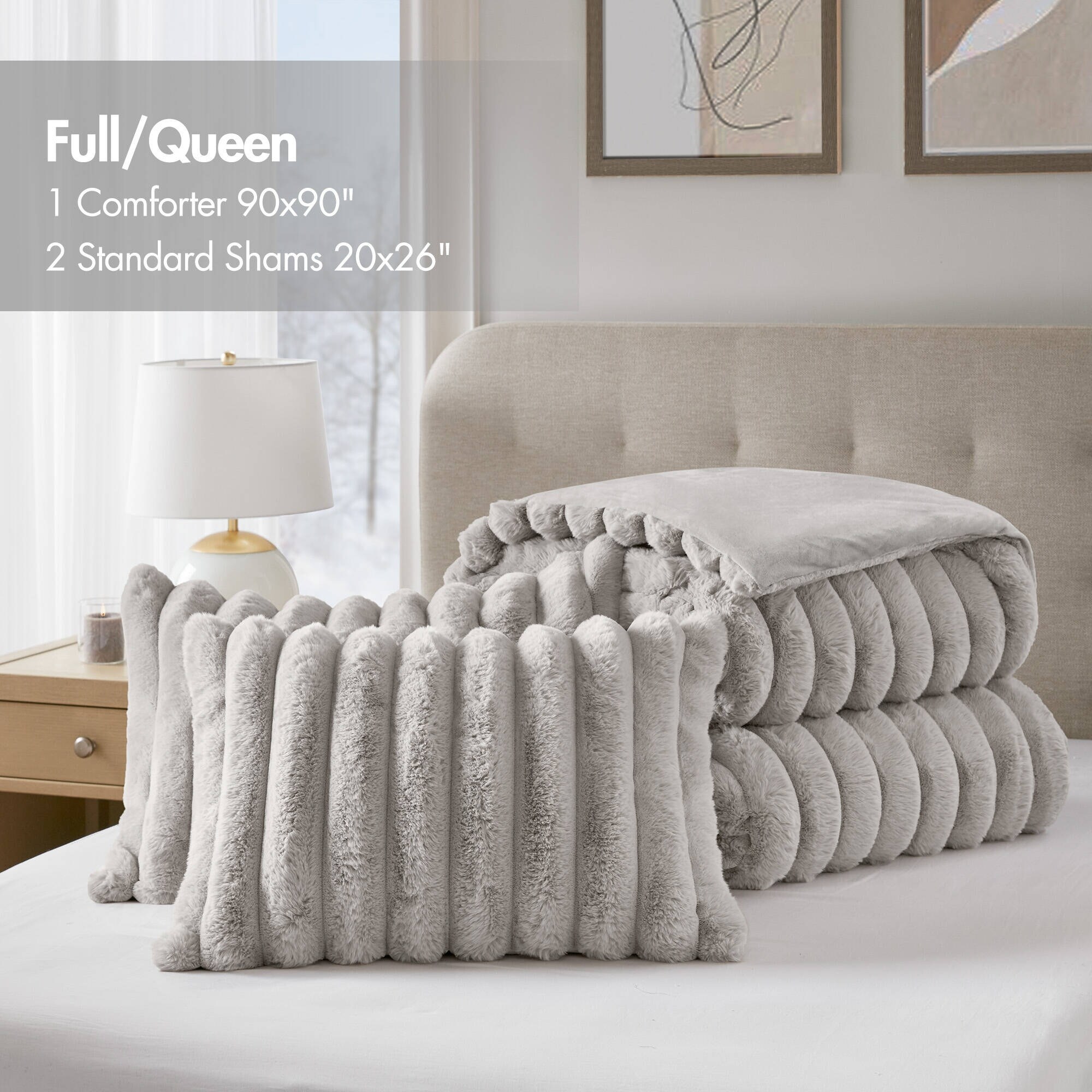 Madison Park Jasmine Ultrasoft Faux Fur Ribbed Comforter Set - On
