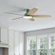 preview thumbnail 70 of 113, 5 - Blade Low Profile Flush Mount Modern Ceiling Fan with LED Light and Remote 52" - Green with Natural Wood Grain Blades