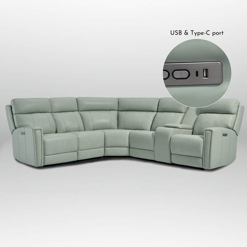 104" W Genuine Leather Power Recliner Sectional Sofa with Zero Gravity, Ajustable Headrest, USB Ports & Console