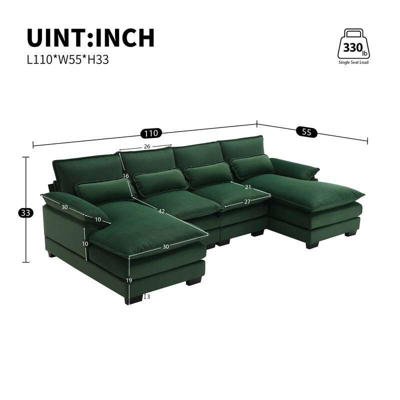 Merax Modern U-shaped Sectional Sofa with Waist Pillows, and Chaise Lounge