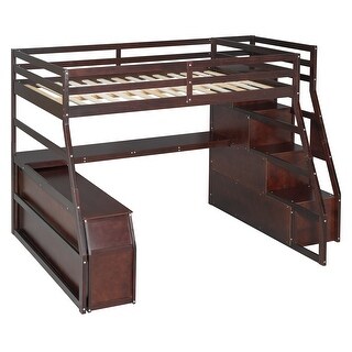 Full Size Wood Loft Bed,Practical Bed with 7 Drawers 2 Shelves and Desk