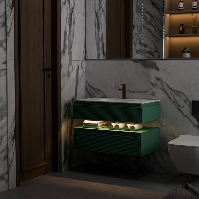 Modland 36" Modern Wall-Mounted Bathroom Vanity with Engineered Stone Countertop & Ceramic Undermount Sink