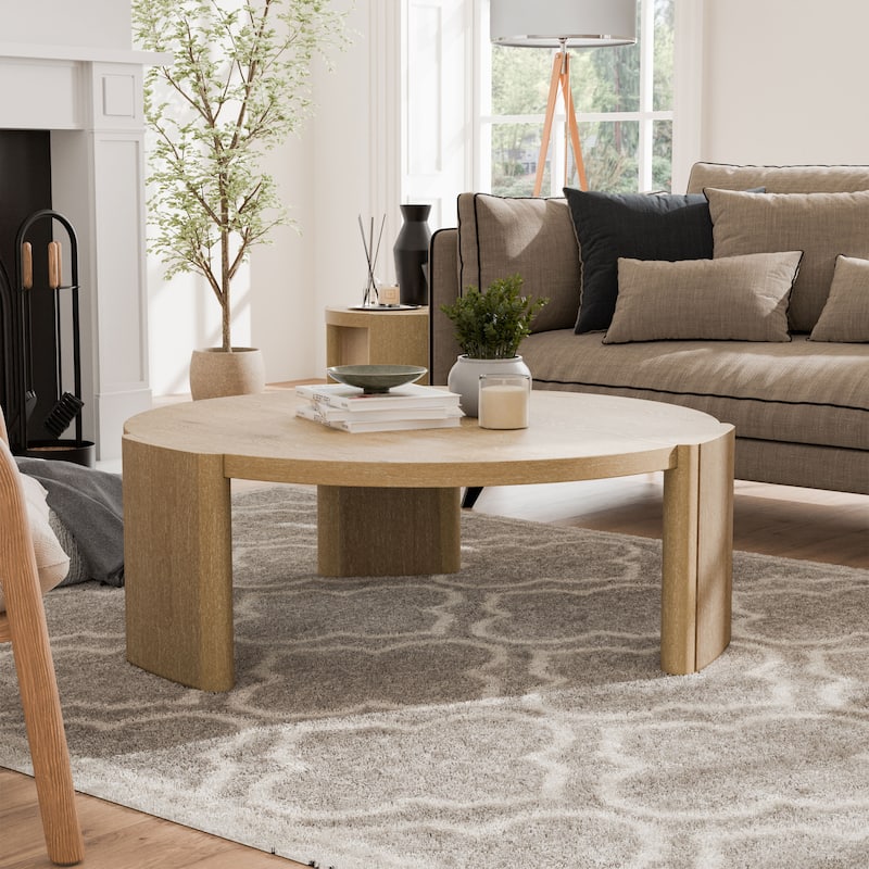Furniture of America Minst Modern Wood Round Coffee Table - Oak