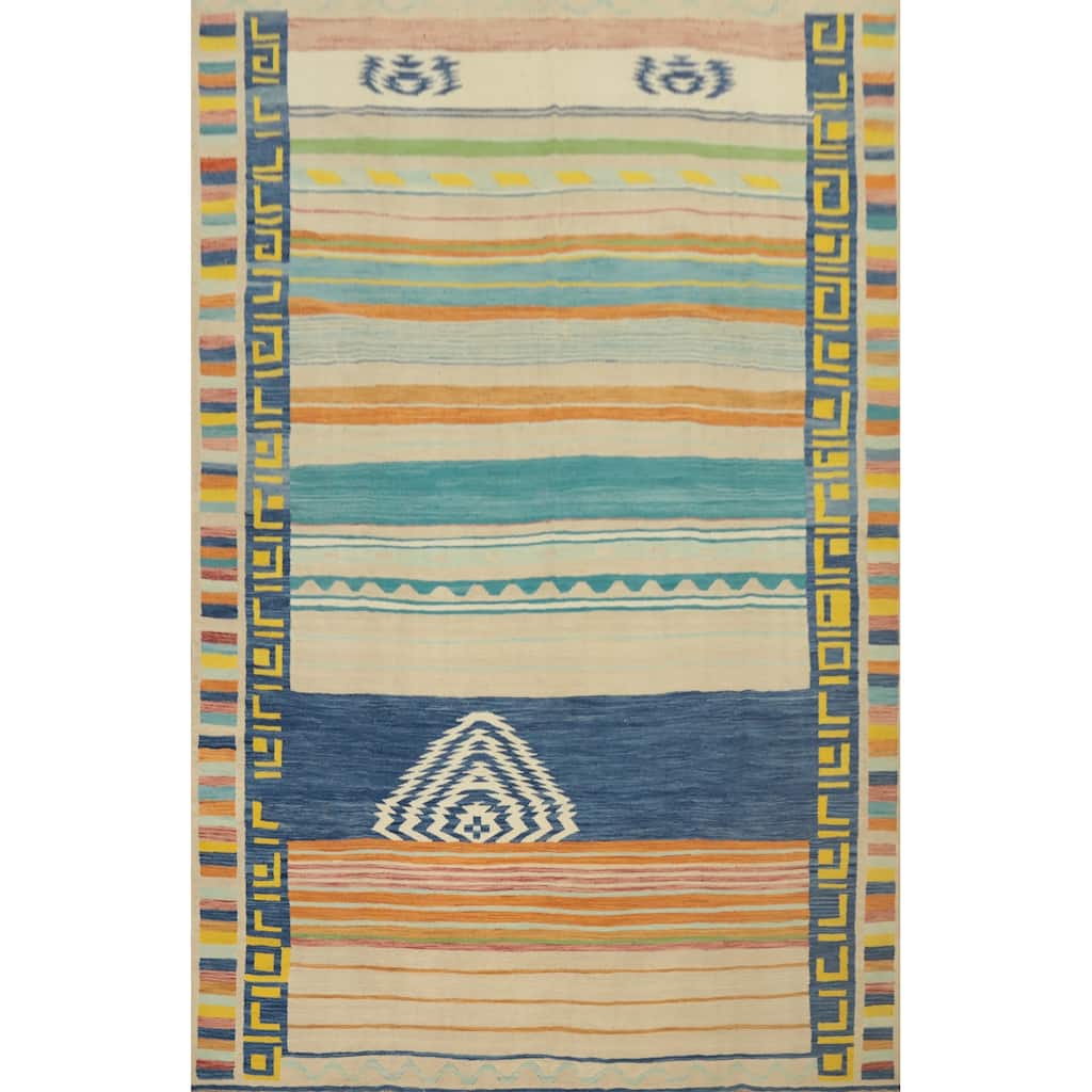 Hand Woven Oriental 100% Wool Carpet Southwestern Tribal Multi-Colored Kilim Area Rug - 12' 0'' X 8' 9''