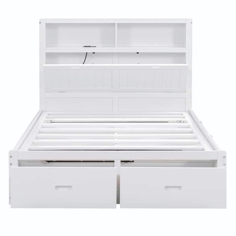 Wood Full Size Hydraulic Platform Bed with Storage LED Headboard