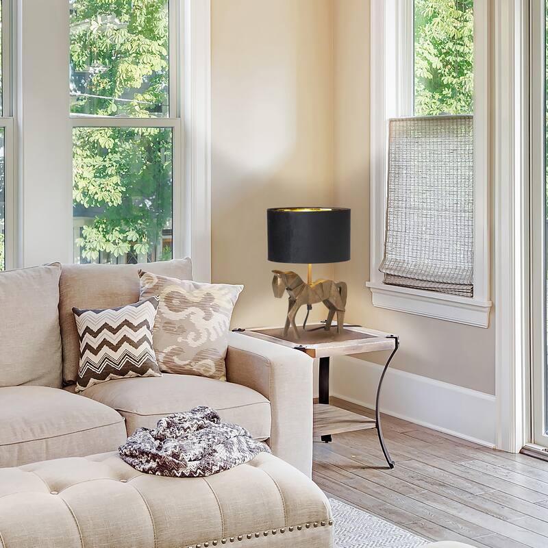 River of Goods 17.75-Inch Gold Origami Horse-Shaped Table Lamp with Black Fabric Drum Shade - 10.75" x 10.25" x 17.75"