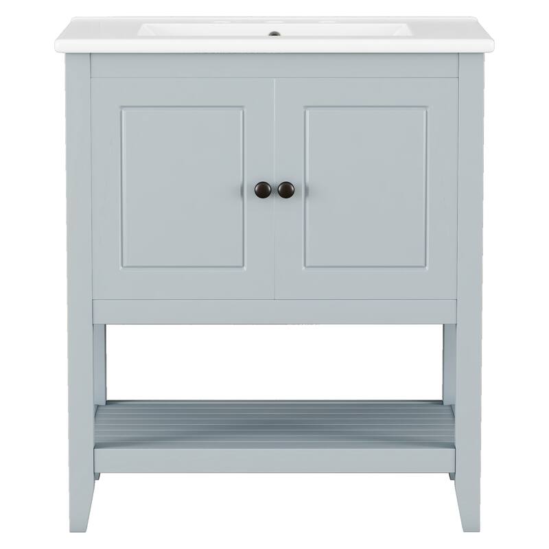 Bathroom Vanity with Sink, Bathroom Storage Cabinet with 2 Soft Closing Doors and Door Shelf, Bathroom Cabinet with Open Shelf