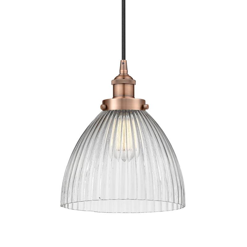 Innovations Lighting 616-1PH-12-10 Seneca Falls Pendant Seneca Falls - Antique Copper / Clear Halophane
