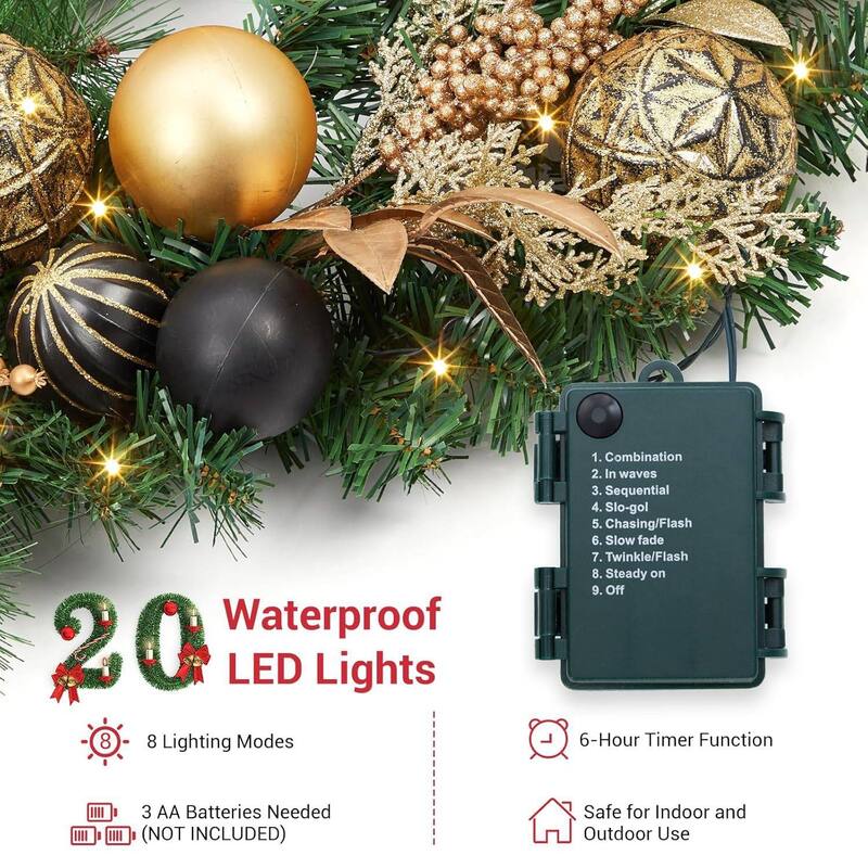 22 in Artificial Christmas Wreath, Pre-Lit Lighted with Ball Ornaments