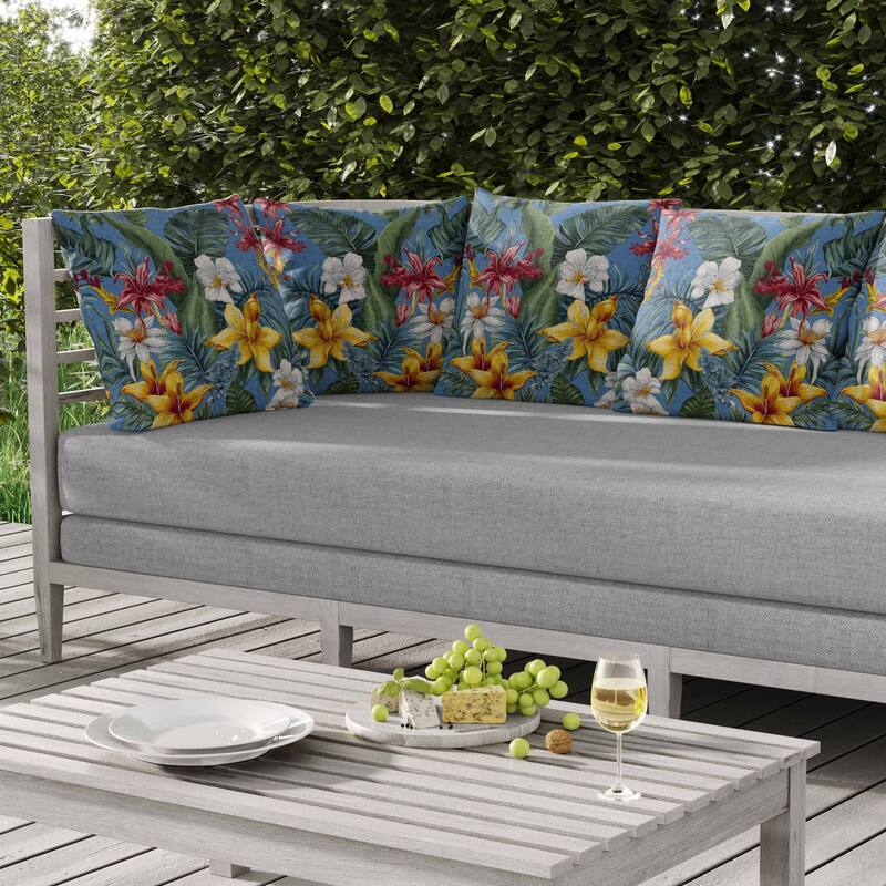 Rainforest Reverie Indoor/Outdoor Reversible Throw Pillow Blue and Multi