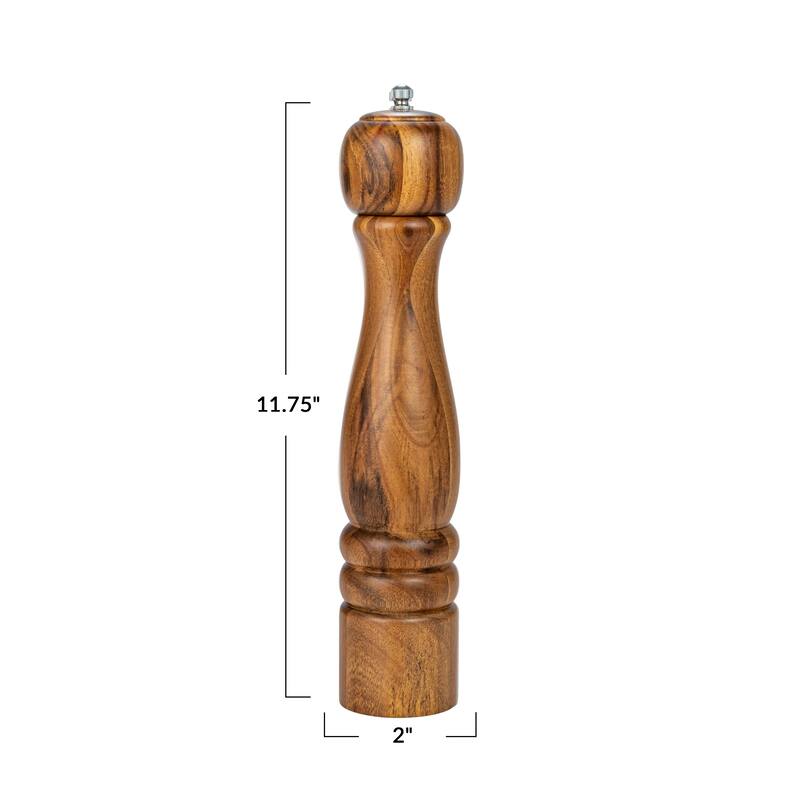 Acacia Wood Salt and Pepper Mill - 2.4"L x 2.4"W x 12.0"H - 2.4"L x 2.4"W x 12.0"H