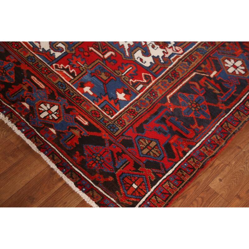 Hand Knotted Oriental 100% Wool Carpet Traditional Medallion Red Heriz Area Rug - 9' 1'' X 6' 10''