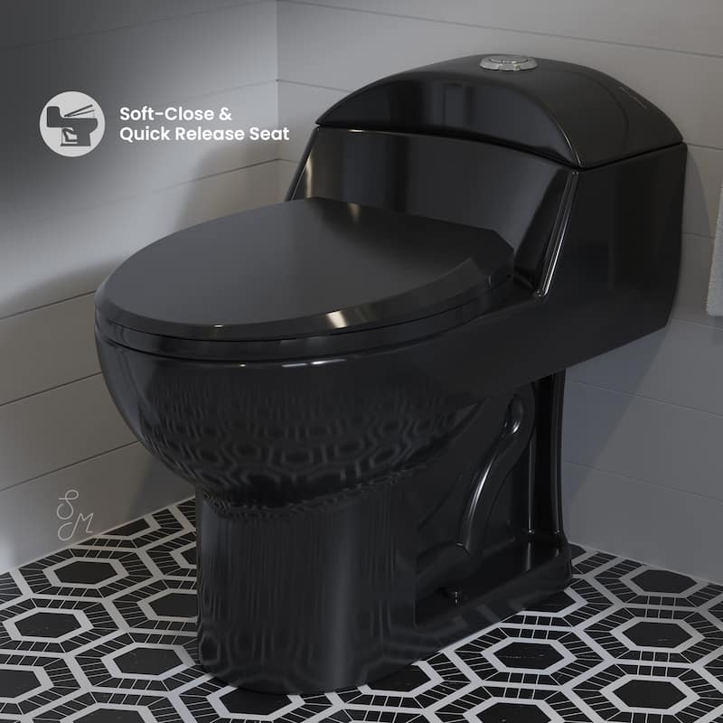 Chateau One-Piece Elongated Toilet Dual-Flush In Glossy Black 1.1/1.6 Gpf - 28.0" x 16.5" x 24.0"
