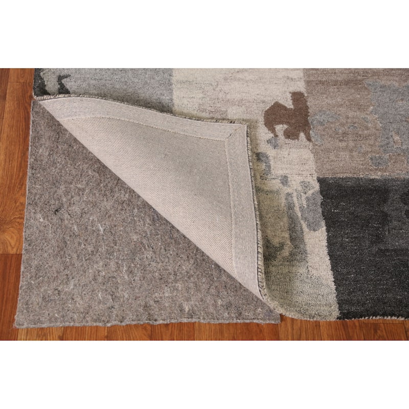 Grey Abstract Indian Area Rug Modern Hand-Tufted Wool Carpet - 5'3" x 7'7"