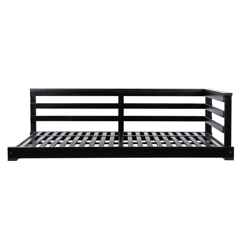 Patio Wooden Twin Size Swing Daybed Porch Swing Frame with 4pcs 96-inch Hemp Ropes for Backyard, Garden