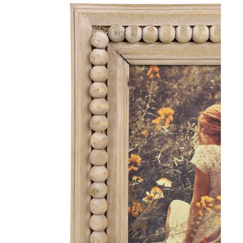 Wood Beaded 1 Slot Photo Frame - Light Brown - Roche River Decor