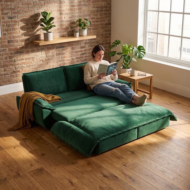 Homy Casa 73.2''/94.5" Queen/King Pull Out Sofa Bed, 3-in-1 Corduroy/Velvet Sleeper Couch