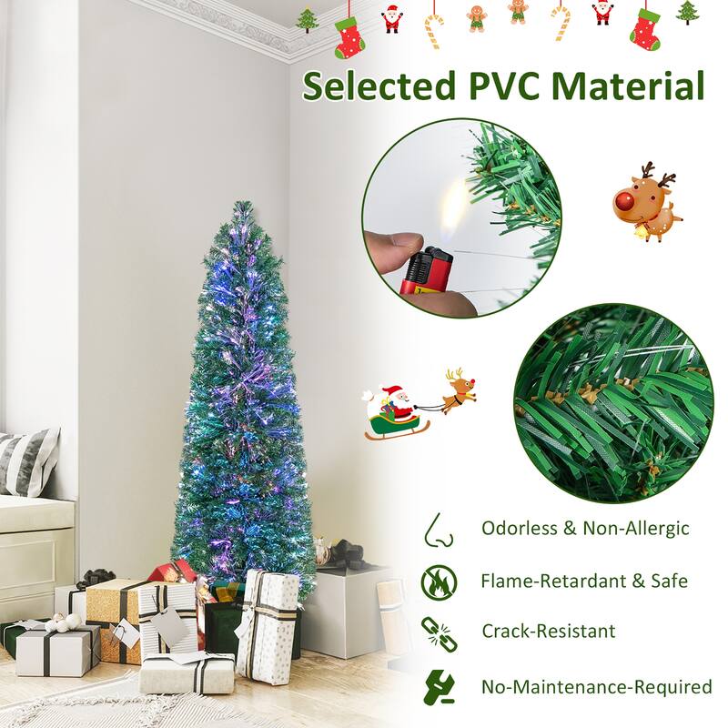 Gymax 5 FT Fiber Optic Artificial Christmas Tree Slim Pencil Xmas Tree