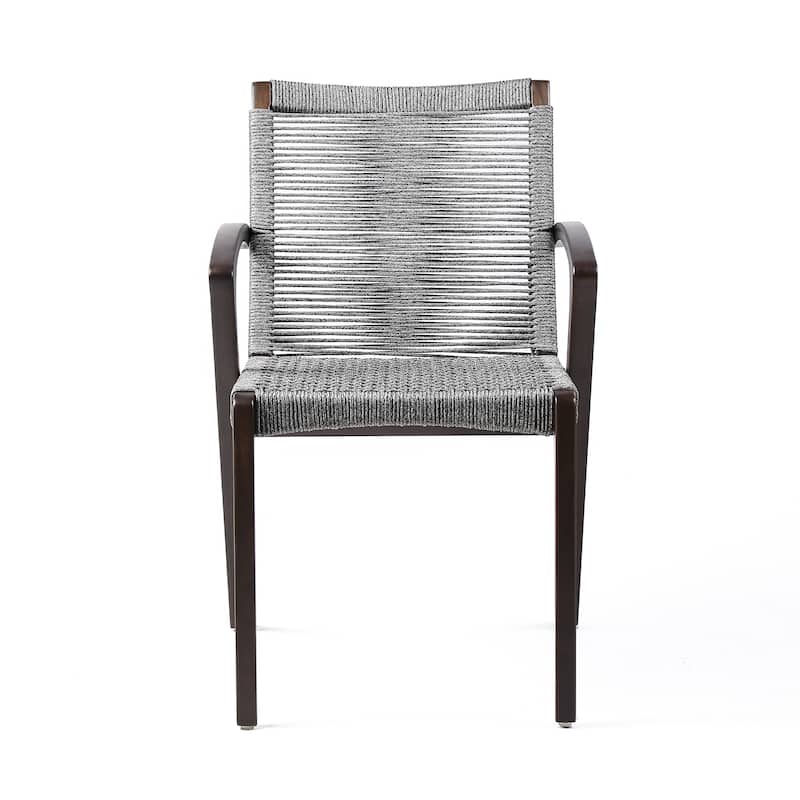 Solid Eucalyptus Wood and Rope Outdoor Patio 5 Piece Round Dining Set with Arm Chairs