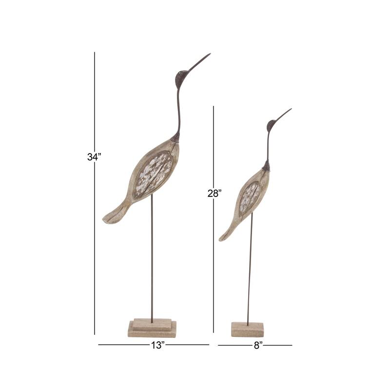 Brown Wood Bird Decorative Sculpture (Set of 2)