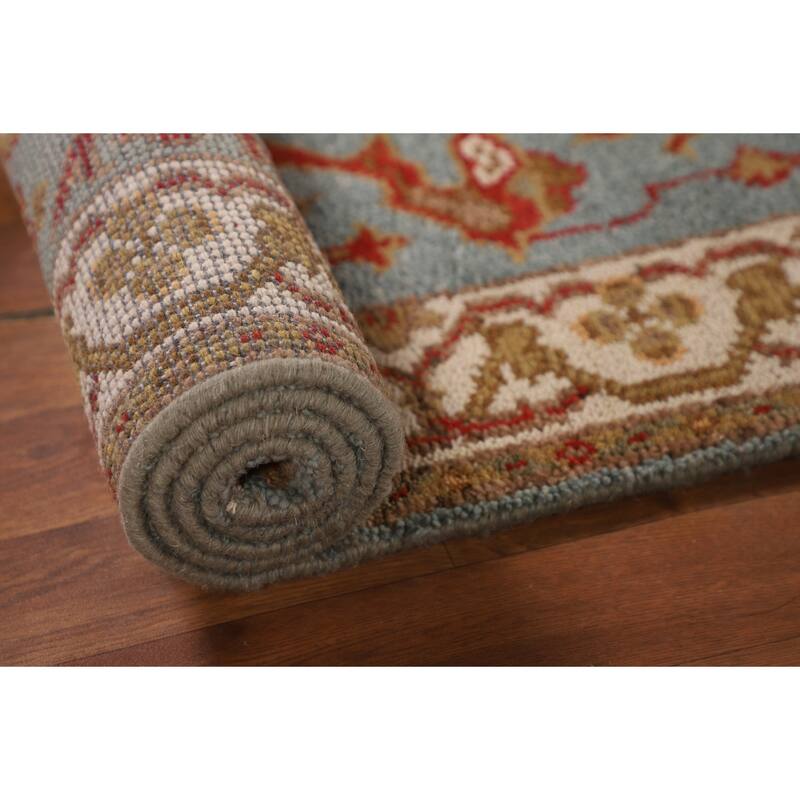 Light Blue Floral Oushak Indian Runner Rug Handmade Wool Carpet - 2'6"x 9'6"