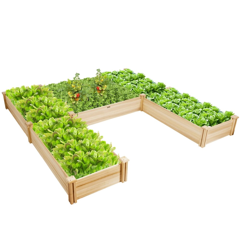 Gymax Raised Garden Bed 92.5x95x11in Wooden Garden Box Planter
