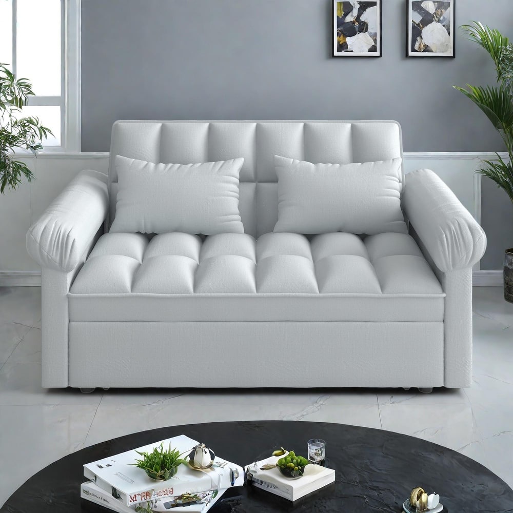 56" Foam 2-Seater Sofa Bed with Pull-Out Sleeper and Adjustable Backrest