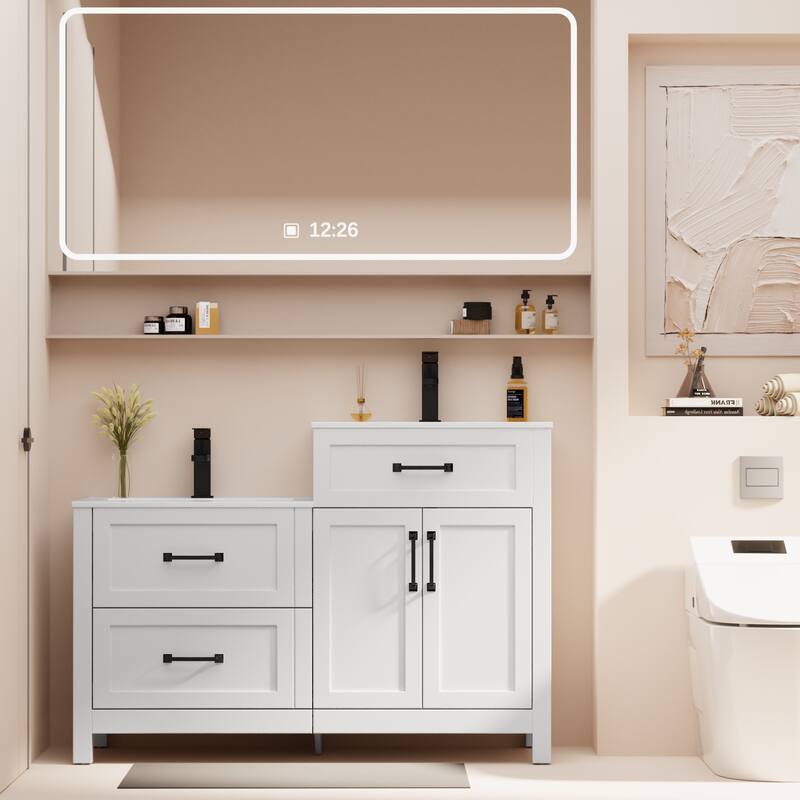 48" Bathroom Cabinet Double Basin Combination Parent-child Wash Basin - White