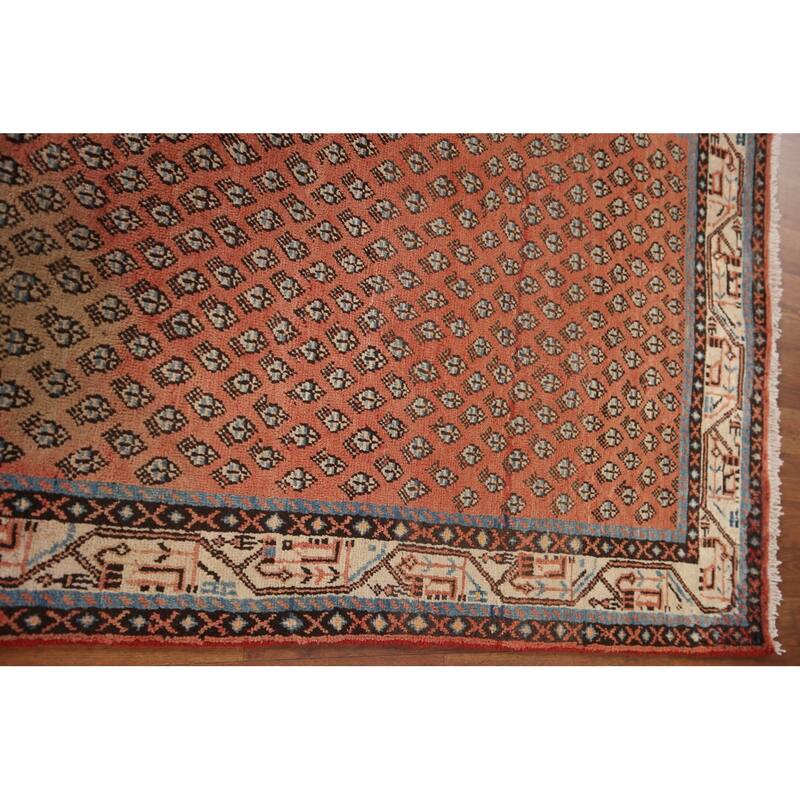 Hand Knotted Oriental 100% Wool Carpet Traditional All-Over Red Botemir Runner Rug - 10' 2'' X 3' 5''