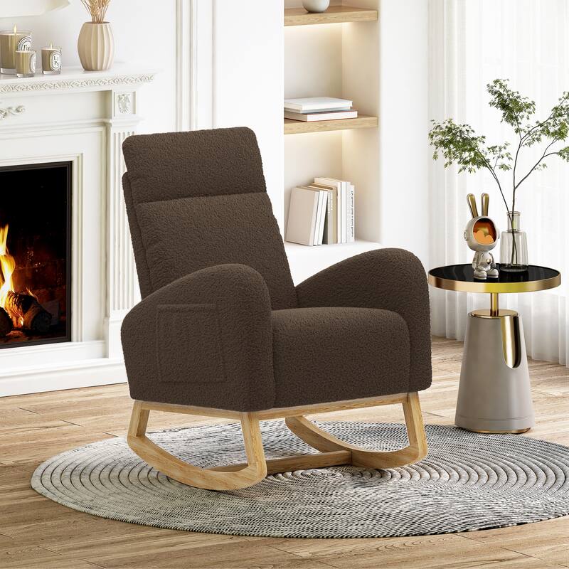 Modern Teddy Fabric Rocking Chair With Right Pocket For Indoor